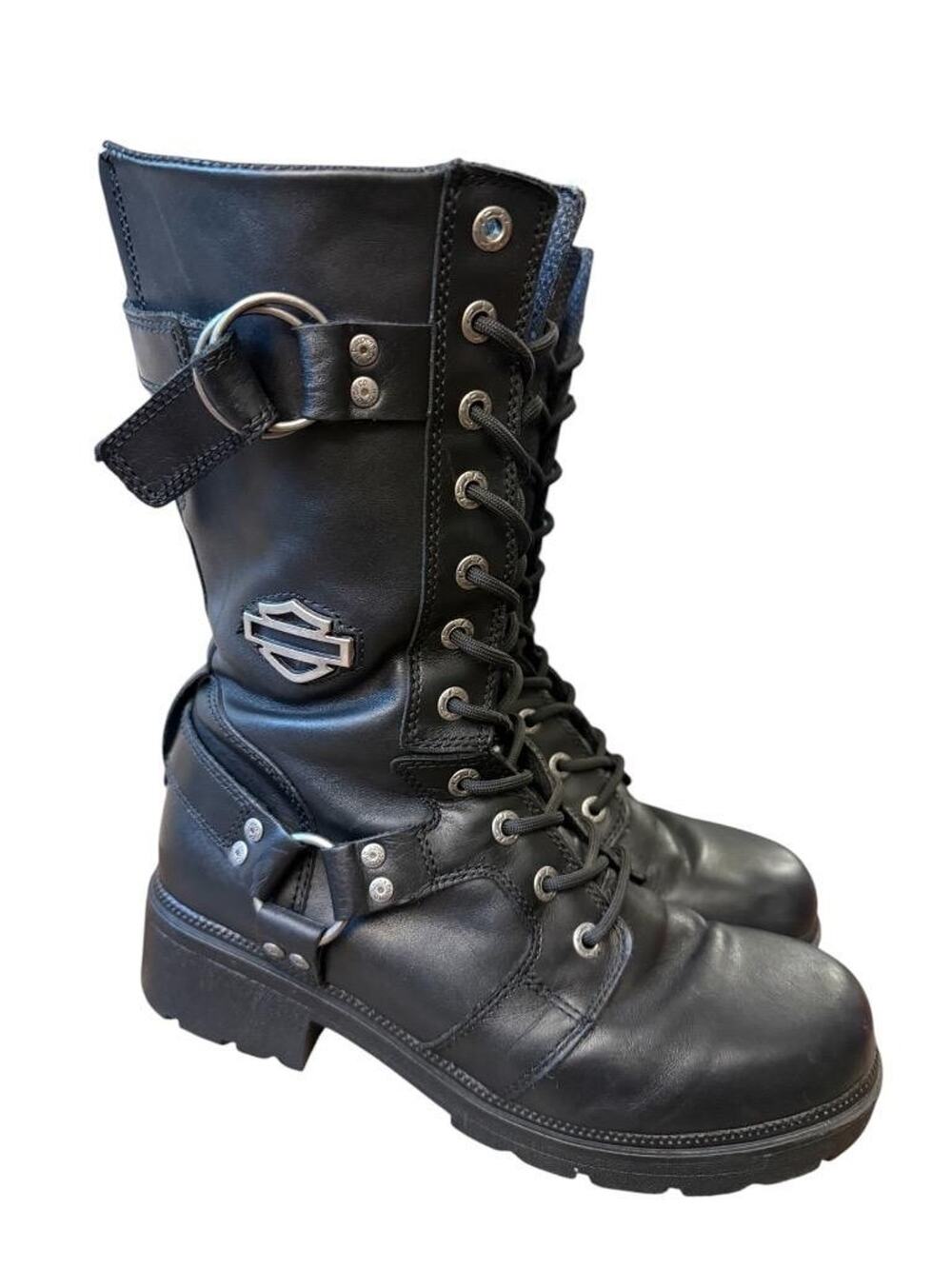 Harley Davidson Eda 10 Inch Harness Moto Biker Boot Black Leather Women size 11